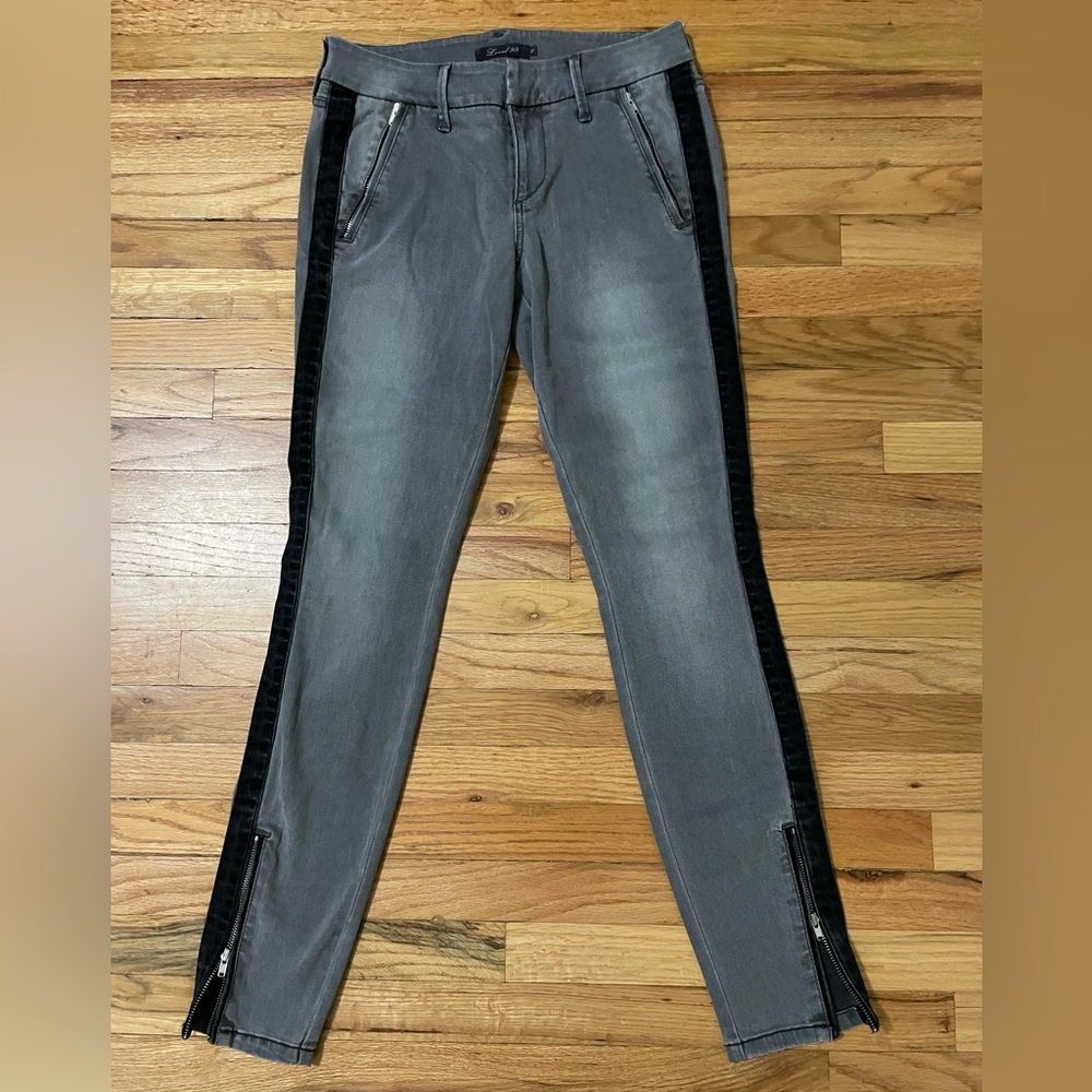 Anthropologie Level 99 Gray Skinny Jeans w/Black Stripe and Ankle Zippers SZ 27
